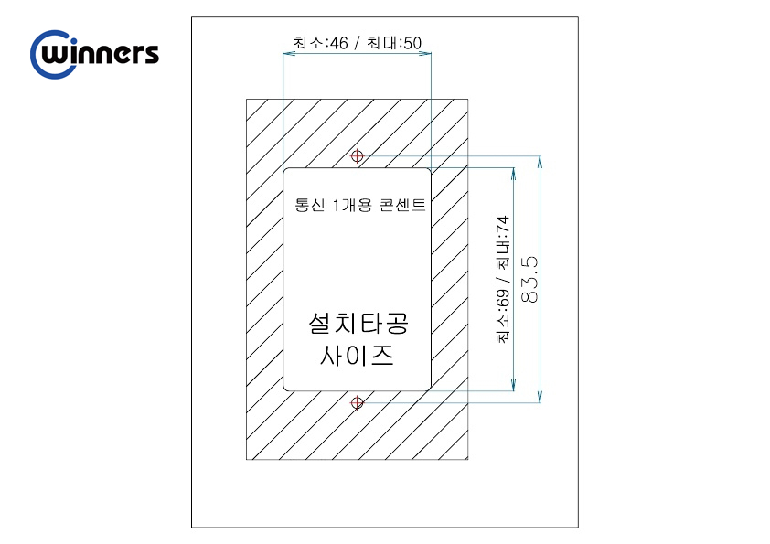 Bộ ổ cắm LAN đơn Winners TMP2-73010 sản xuất tại Hàn Quốc, chất liệu nhựa chống cháy, sử dụng điện 220VAC phù hợp lắp cho các đế âm tường chữ nhật tại Việt Nam