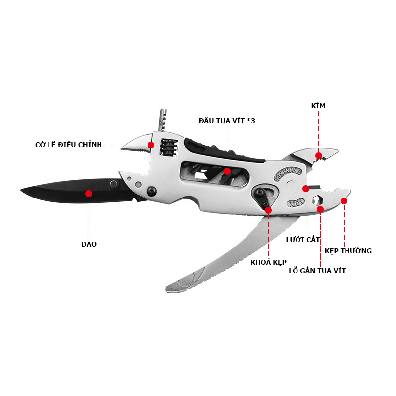 Bộ Dụng Cụ Đa Năng 4 Trong 1 Tiện dụng Kìm Mỏ lết Dao Tua vít