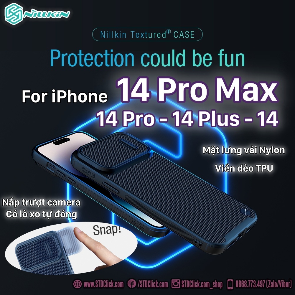 ỐP LƯNG DÀNH CHO ĐIỆN THOẠI IPHONE 14 - 14 PLUS - 14 PRO - 14 PRO MAX NILLKIN TEXTURED S NYLON FIBER BẢO VỆ CAMERA