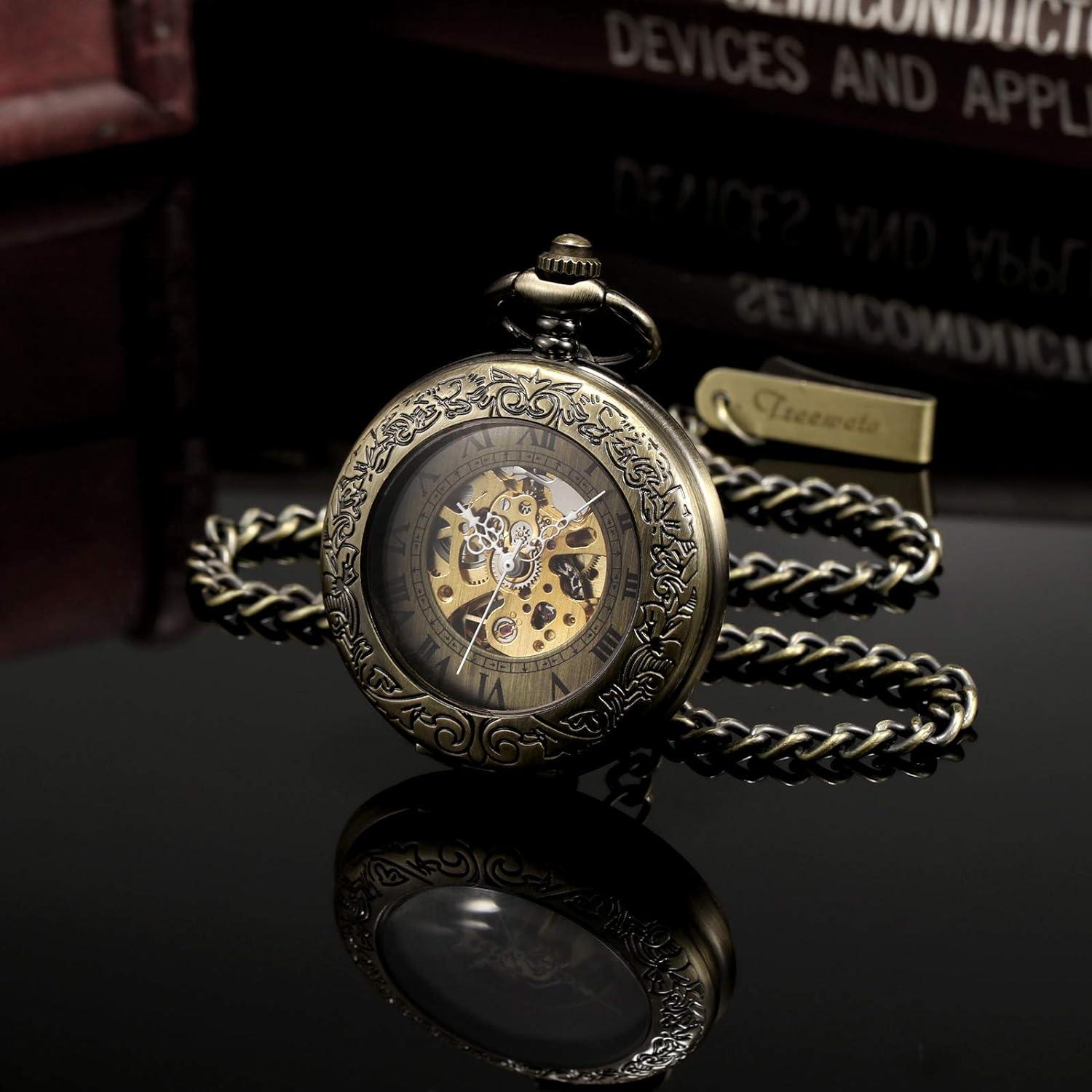Đồng hồ bỏ túi cơ khí tự động cho nam cậu bé, Romans Skeleton Pocket Watch, đồng hồ bỏ túi với kính phóng đại