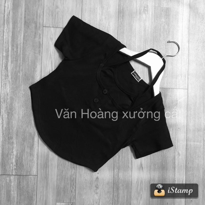 Áo croptop ngắn tay yếm liền cổ trụ vải thun gân mềm mịn