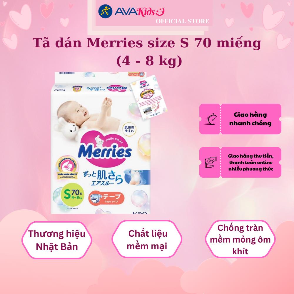 Tã dán Merries size S 70 miếng (4 - 8 kg)