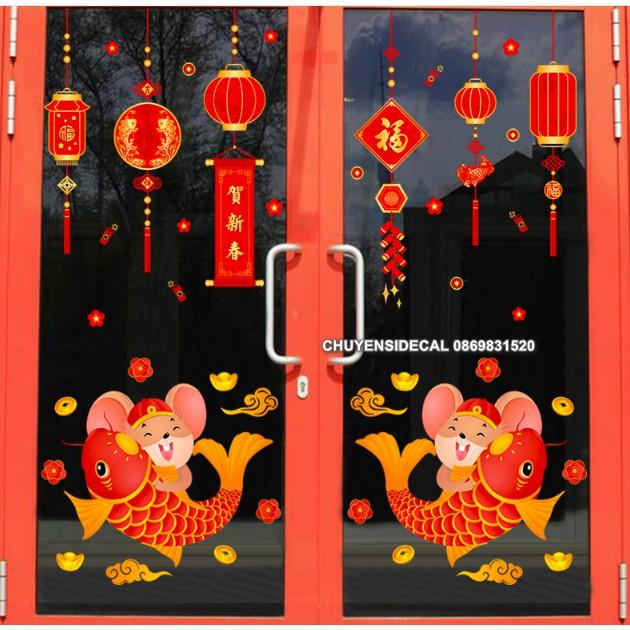 COMBO DECAL DÁN TẾT - Lồng đèn sắc nét phối Chuột Cá