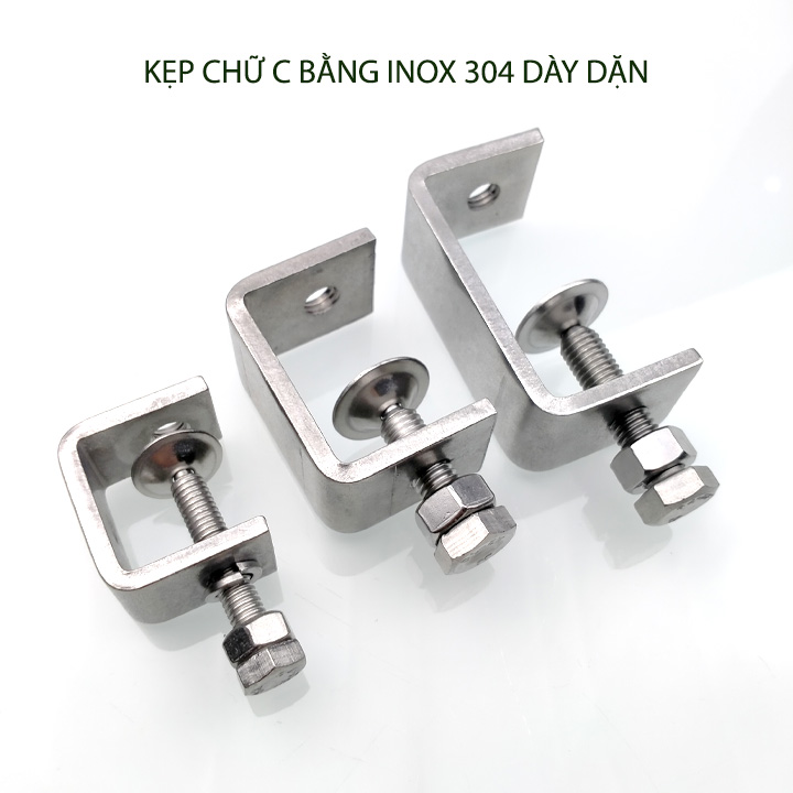 01 Kẹp chữ C bằng inox 304 không gỉ, dày dặn chắc chắn dùng cho nghề mộc