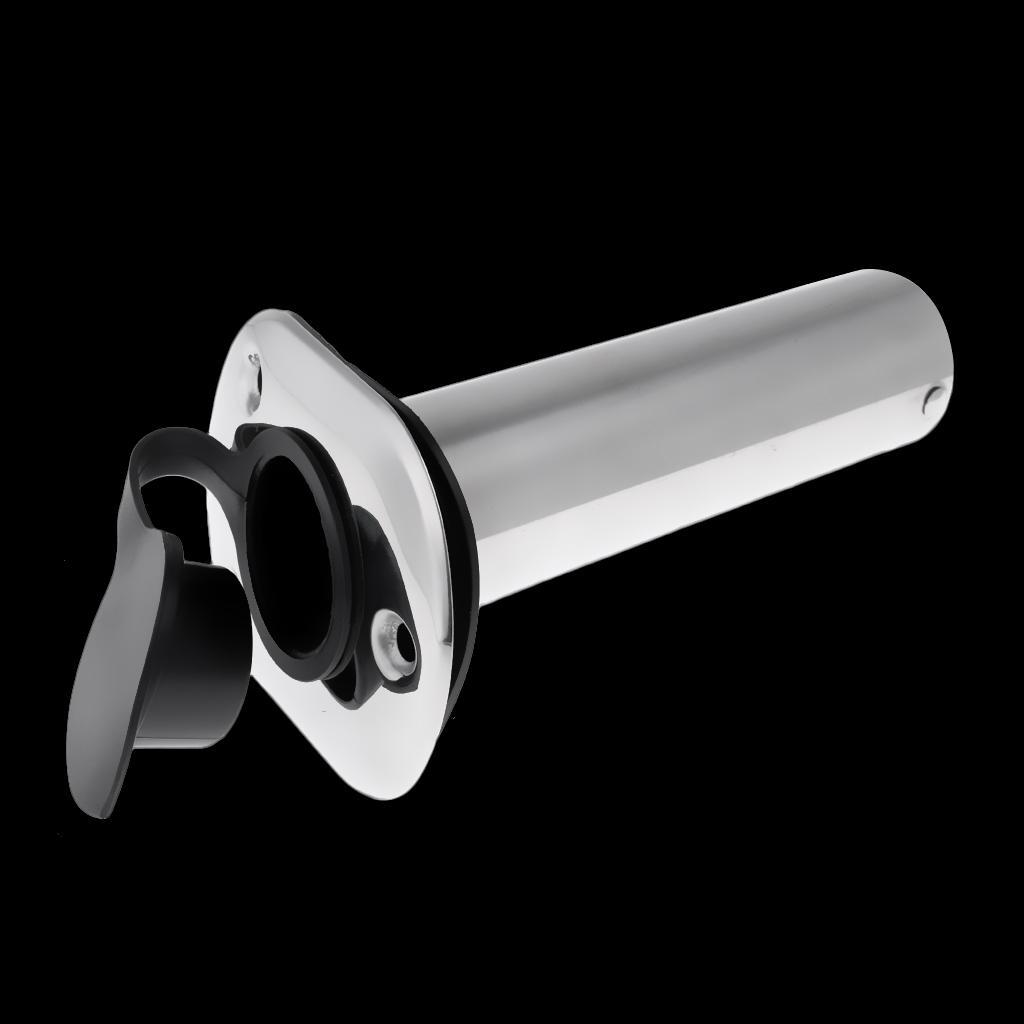 Flush Mount Fishing Boat Rod Holder Bracket with Cap Cover, Kayak Box Fishing Tackle Accessory Tool, Set of 2, Silver