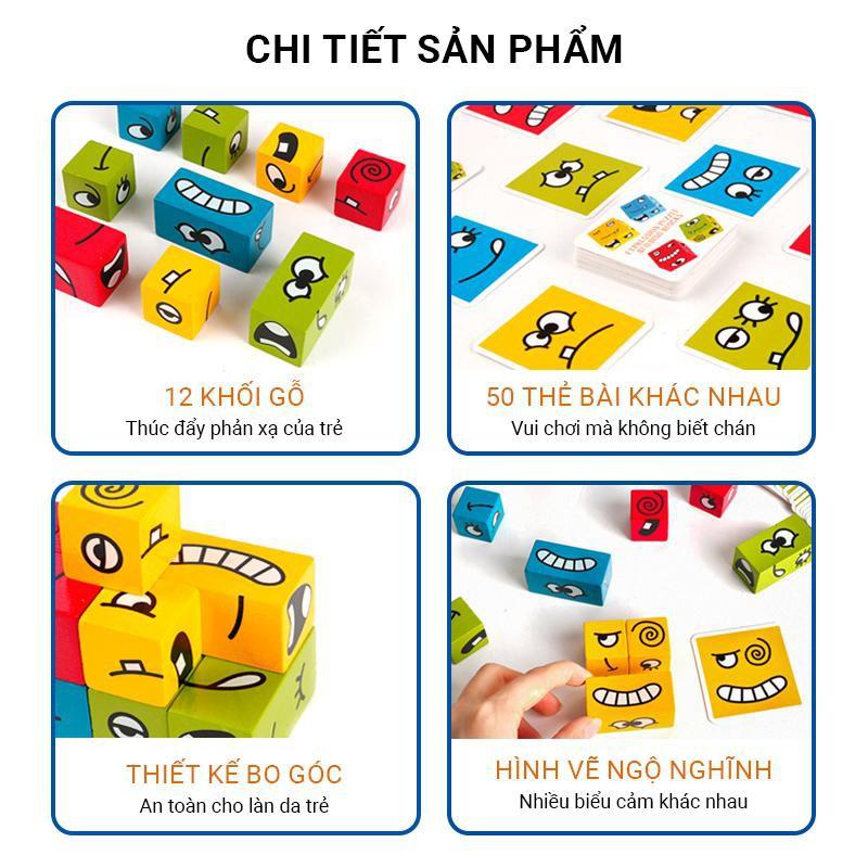 Đồ Chơi Xếp Hình Biểu Cảm Khuôn Mặt, Ghép Hình Gỗ, Phát Triển Trí Tuệ, Phản Xạ, Tăng Cường Trí Thông Minh Cho Bé