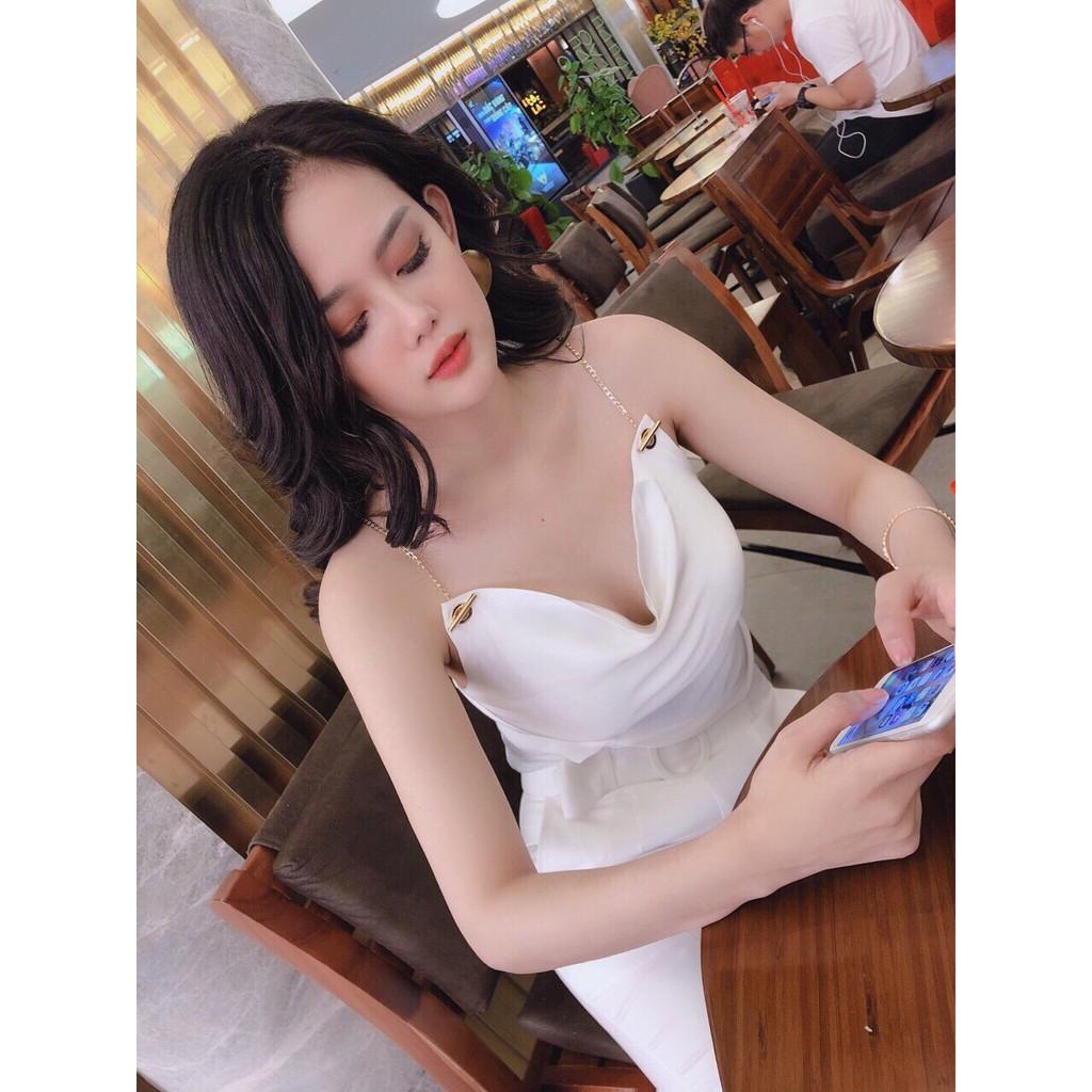 ÁO 2 DÂY XÍCH VẢI PHI 2 LỚP HÀNG THIẾT KẾ CHUẨN SHOP CỰC HOT TẠI LANAFASHION