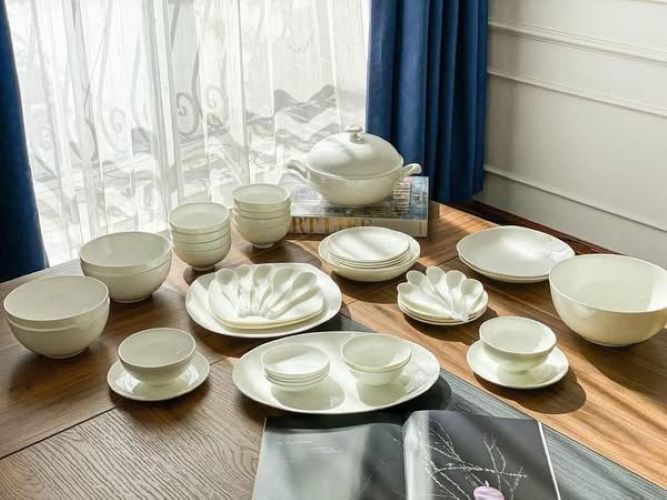 Set bát sứ Imperial 50 món trắng trơn Hàng chính hãng