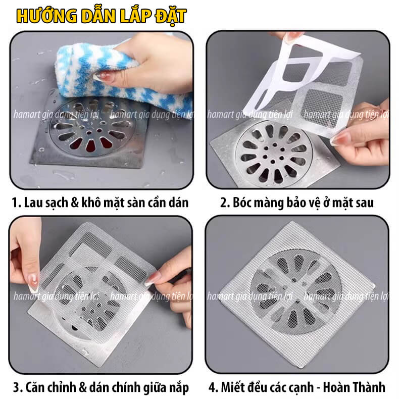 SET 10 Miếng Lưới Lọc Rác Nhà Tắm Chặn Côn Trùng Dán Nắp Cống Thoát Nước Sàn Bồn Rửa Bát Chống Tắc Nghẽn
