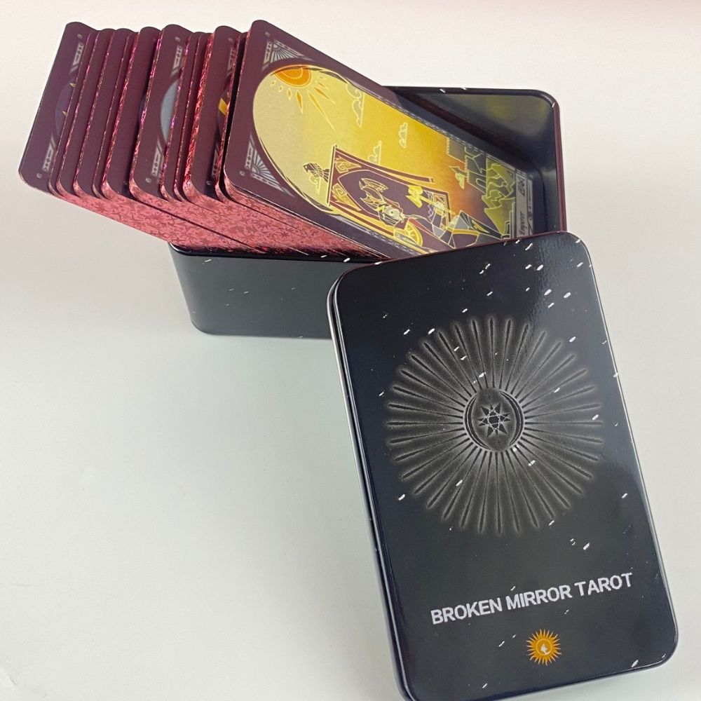 Bộ Bài Broken Mirror Tarot 78 Thẻ Mạ Màu, Hộp Sắt