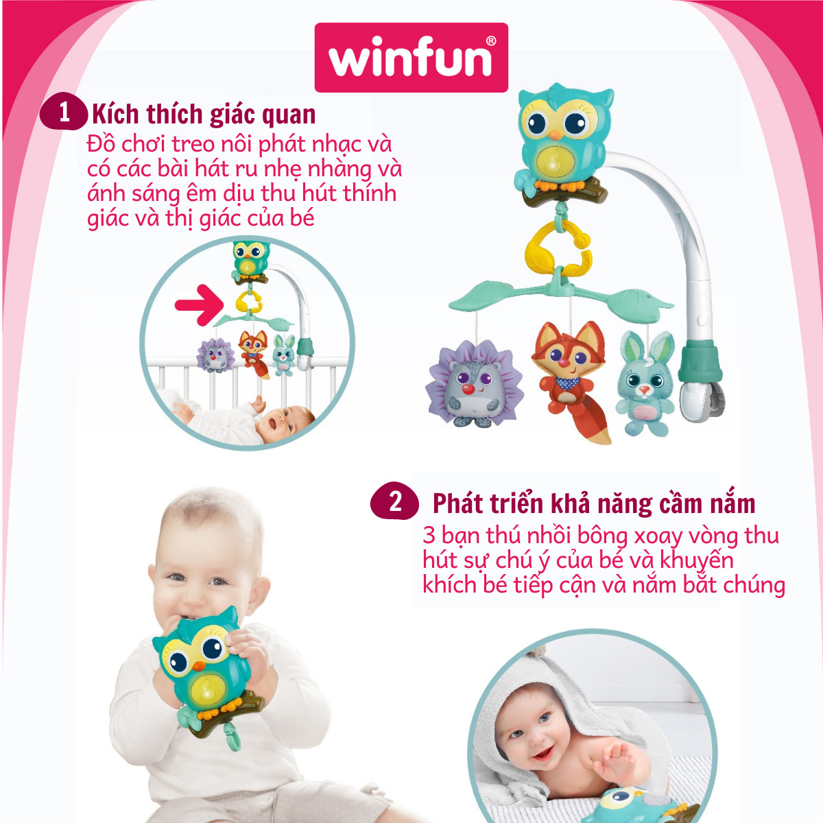 Đồ chơi treo nôi 3 trong 1 hình cú mèo Winfun 720010-NL