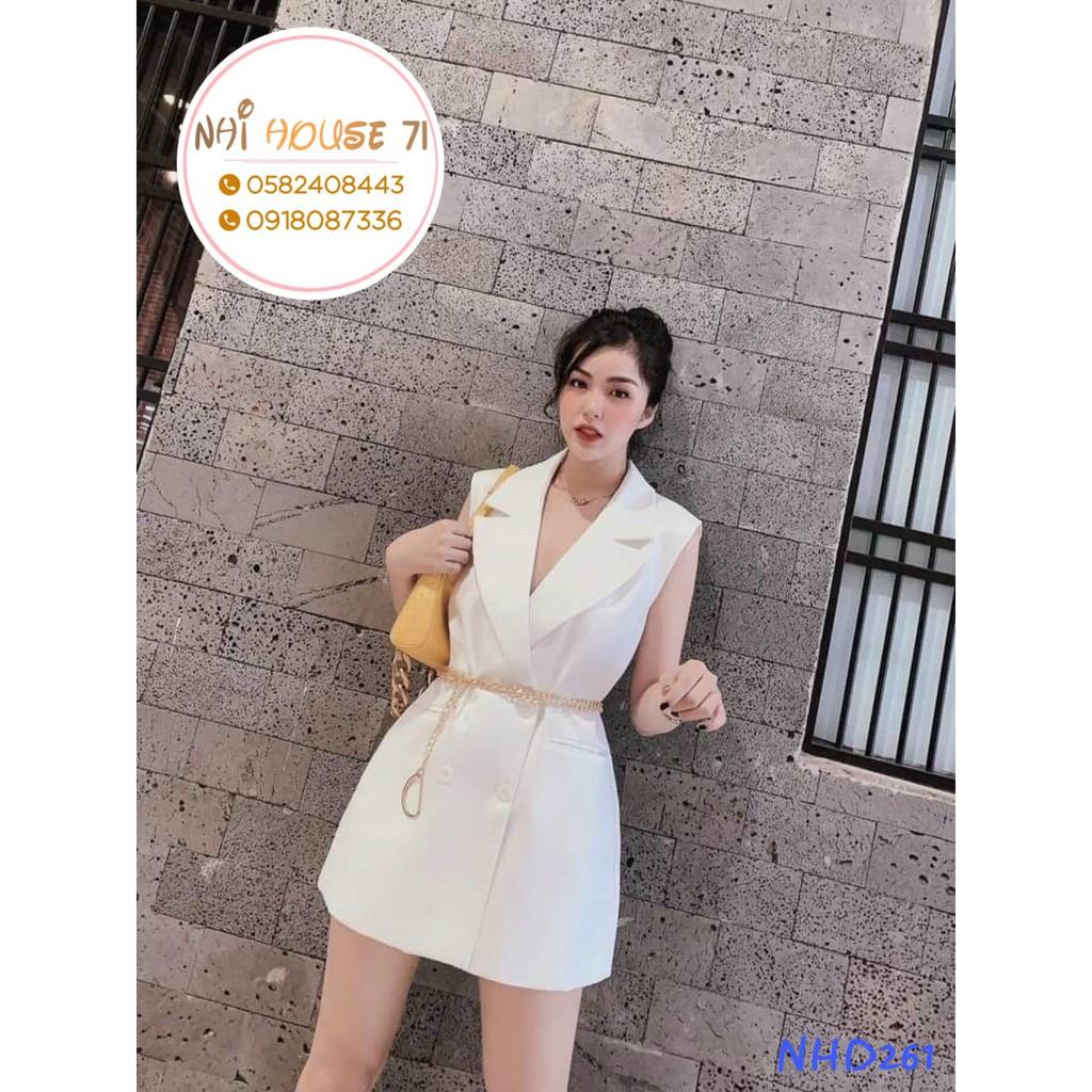 Đầm Suông Cổ Vest NHIHOUSE71 Chất Liệu Kaki Siêu Xinh