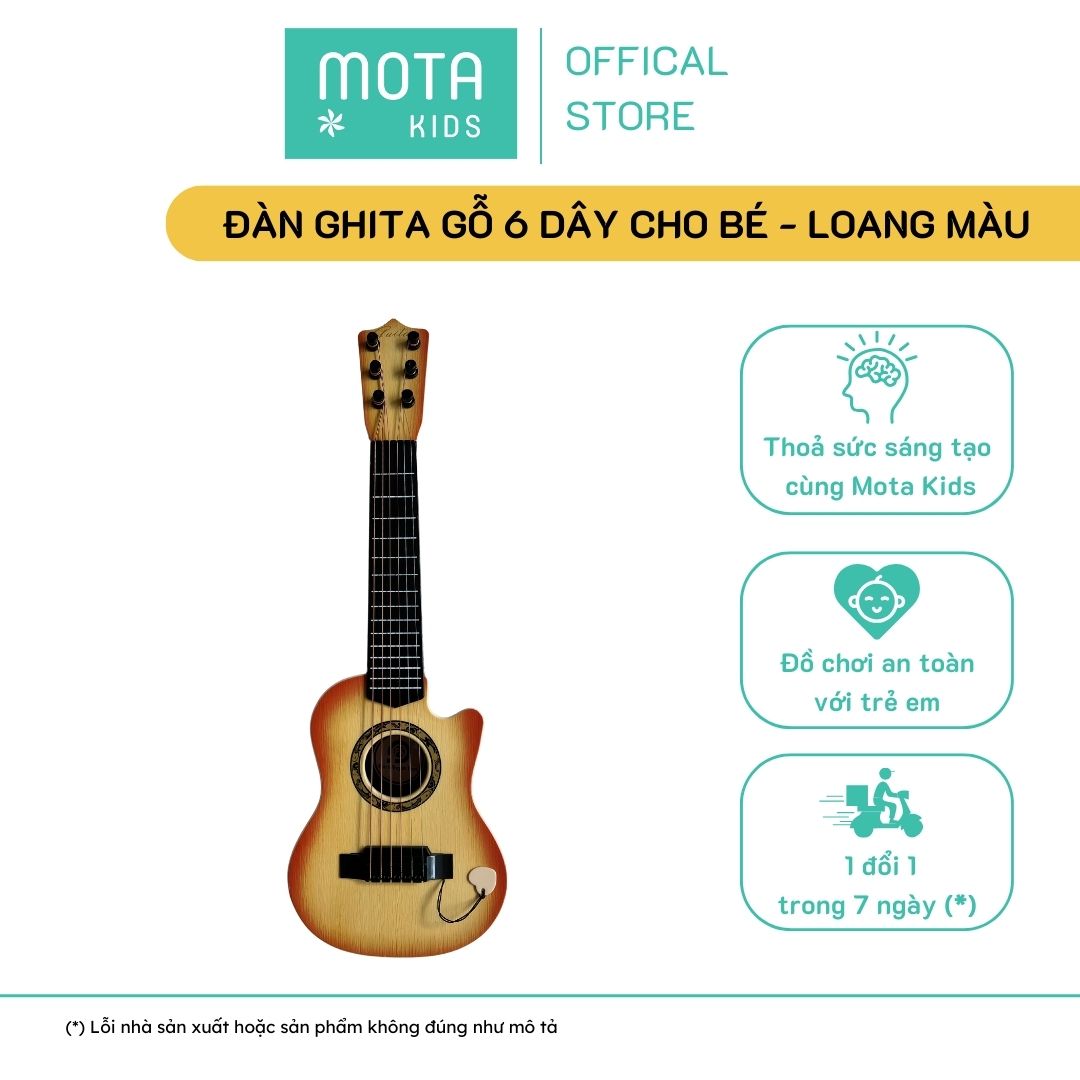 [M898-28TATBTCLN - Mota Montessori] Đồ chơi cho bé Đàn ghita gỗ 6 dây loang màu - Hàng chính hãng