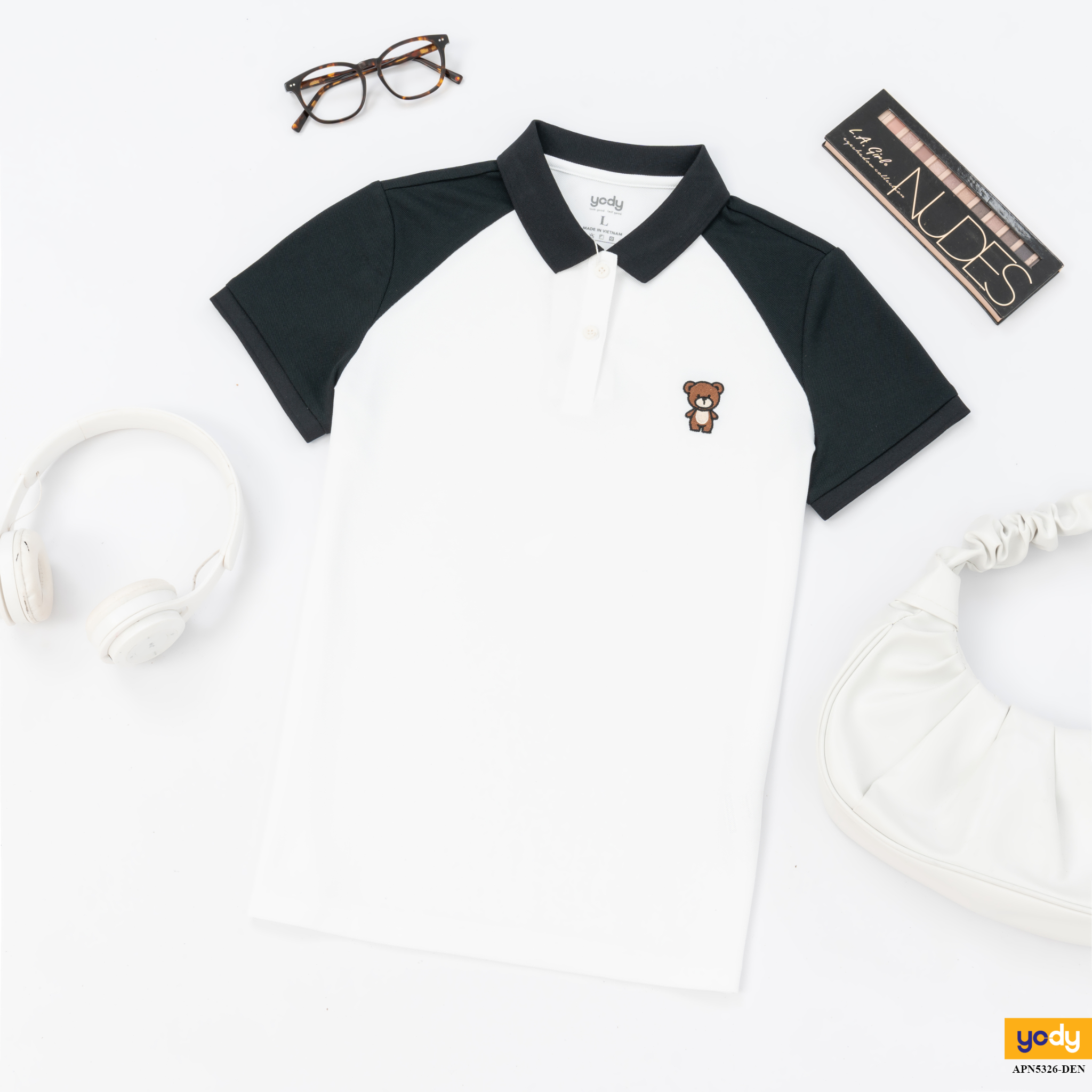 Áo Polo Nữ YODY vải cotton cafe in hình gấu APN5326