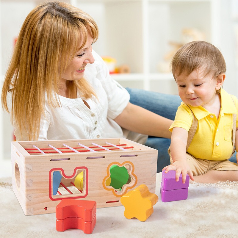 Đồ chơi gỗ phát triển tư duy cho bé 1-3 tuổi: Thả khối gỗ montessori