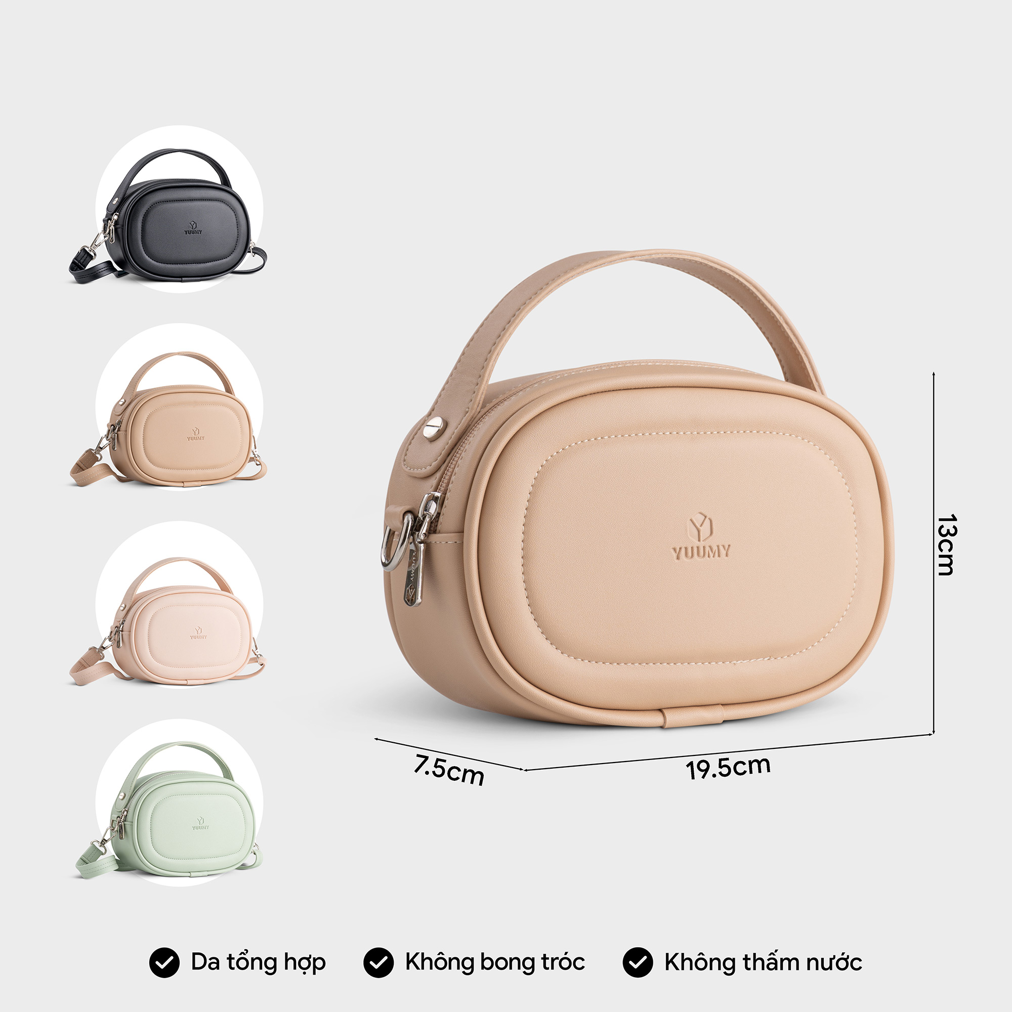 Túi Yuumy ( Thời trang nữ dáng tròn bầu viền chỉ size 20 - Túi đeo chéo da Seasand YN246 )