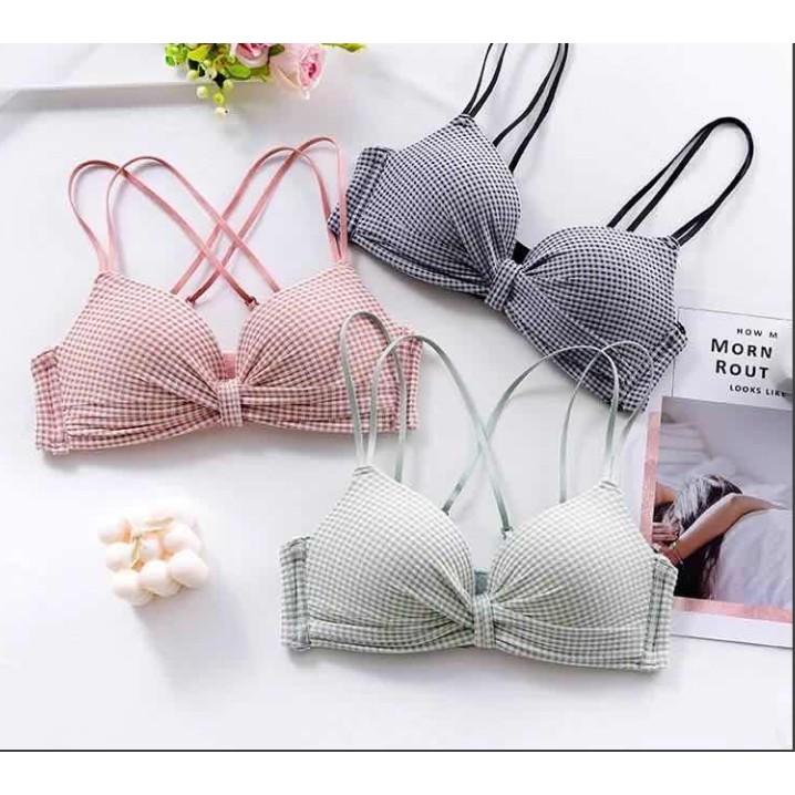 HÓT-BỘ ĐỒ LÓT NHÚN NƠ THÔNG HƠI KẺ CUTE - CHILLHOUSE