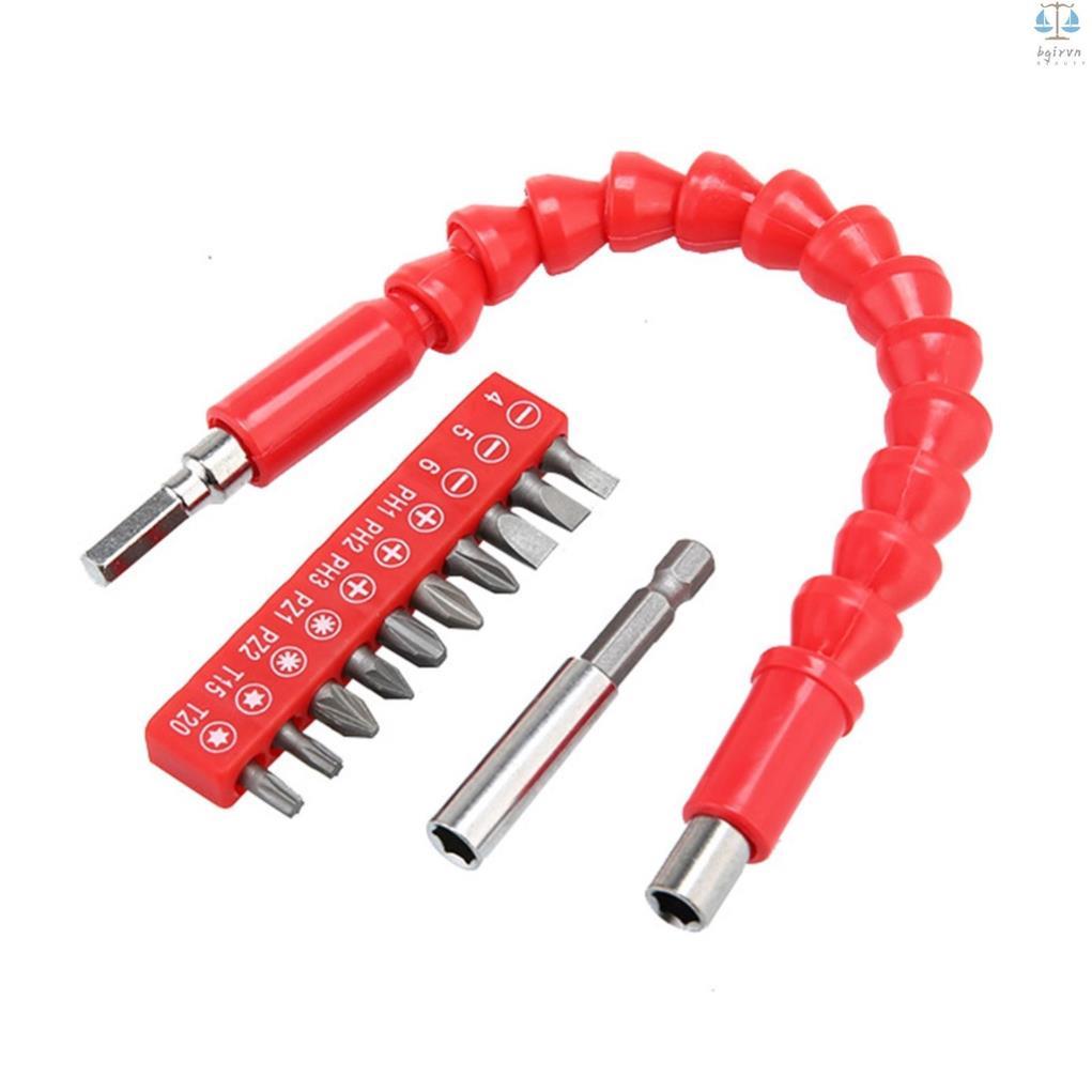 1 đầu nối dài mũi khoan mềm dẻo 275mm có thể uốn cong kèm 10 tua vít từ tính