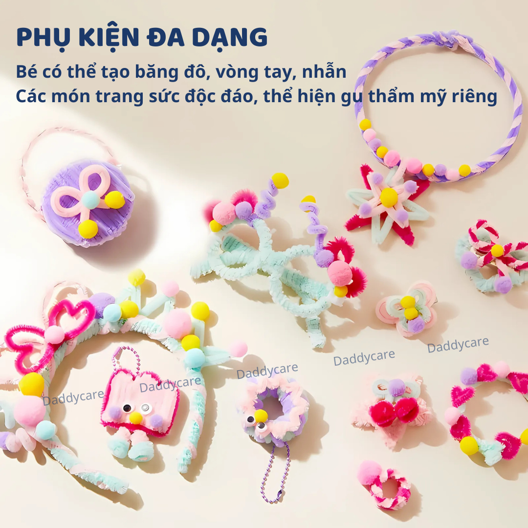 Kẽm nhung làm hoa, kẹp tóc DIY cho bé Mideer Chenille Stem Craft Collection