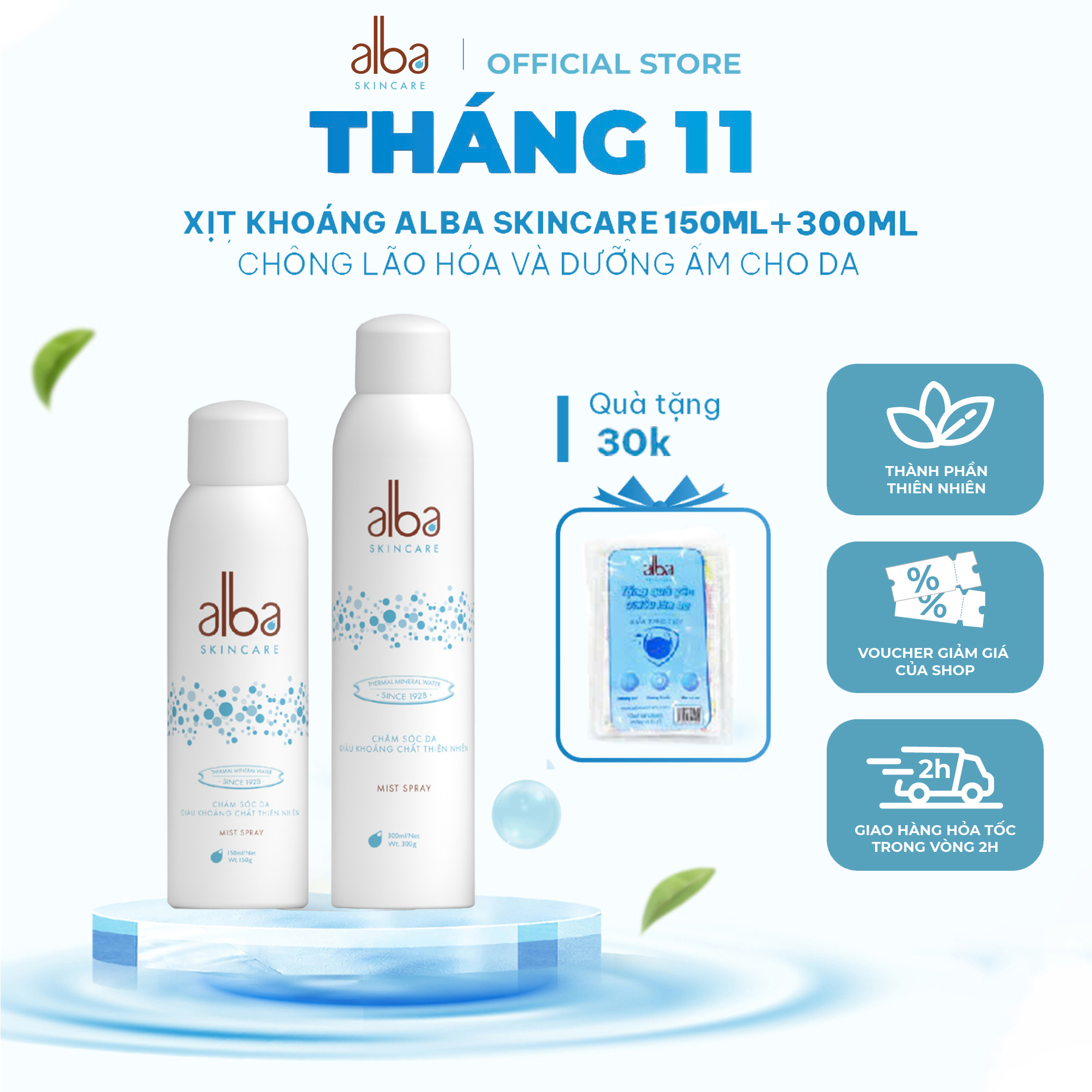 Combo 2 Xịt Khoáng ALBA SKINCARE Chống Lão Hóa Và Dưỡng Ẩm Cho Da 150ML và 300ML