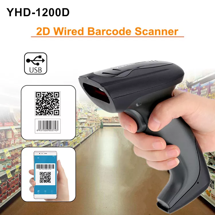 Máy quét mã vạch cầm tay mẫu mới YHD 1200D đọc mã vạch Barcode 1D Qrcode 2D dùng dây trực tiếp cắm cổng USB Máy tính, Laptop - Hàng Nhập Khẩu