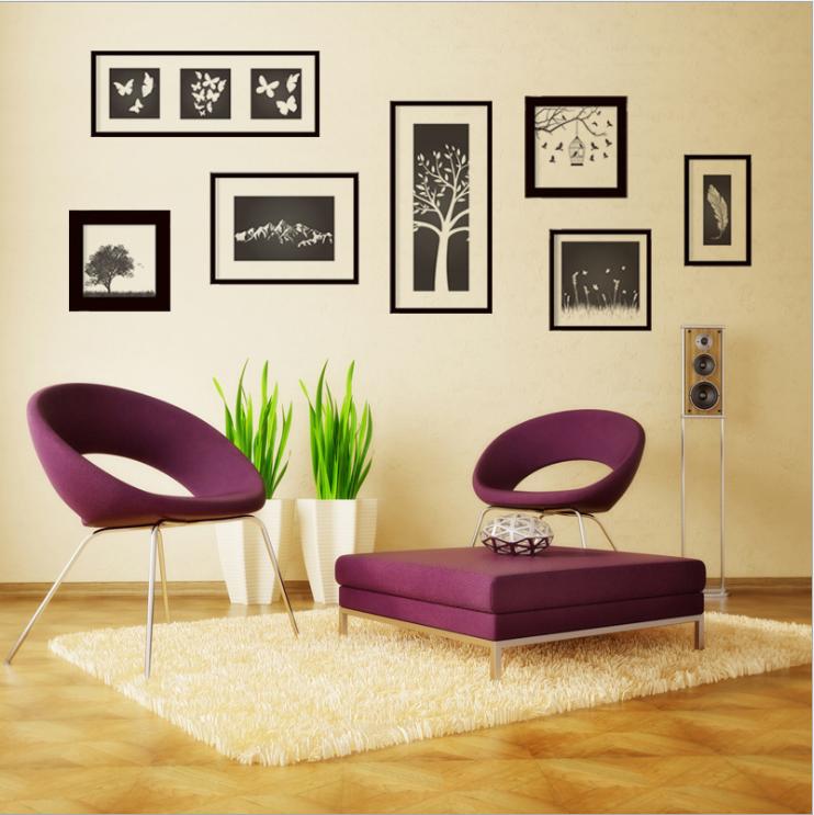 Decal trang trí phòng khách 3D khung ảnh đen nghệ thuật DKN134