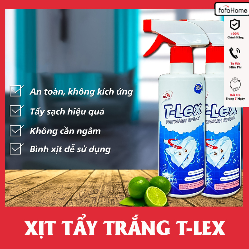 Tẩy Trắng Quần Áo T-LEX 500ml, Tẩy Mốc, Ố Vàng, Không Phai Màu - Dùng Cả Vải Trắng