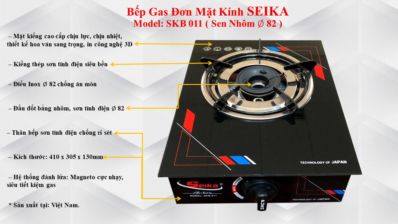 Bếp Gas Đơn Mặt Kính Seika SKB011 - Hàng Chính Hãng