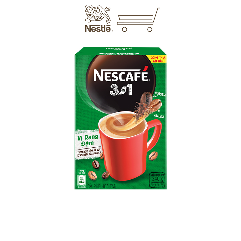 [Tặng Bình nước Inochi 1.3L NESCAFE] Combo 2 hộp cà phê hòa tan Nescafé 3IN1 công thức cải tiến - VỊ RANG ĐẬM (1 hộp x 20 gói x 17g)