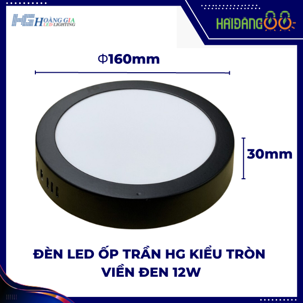 Đèn Led ốp nổi viền đen HG 12w tròn ánh sáng trắng/vàng