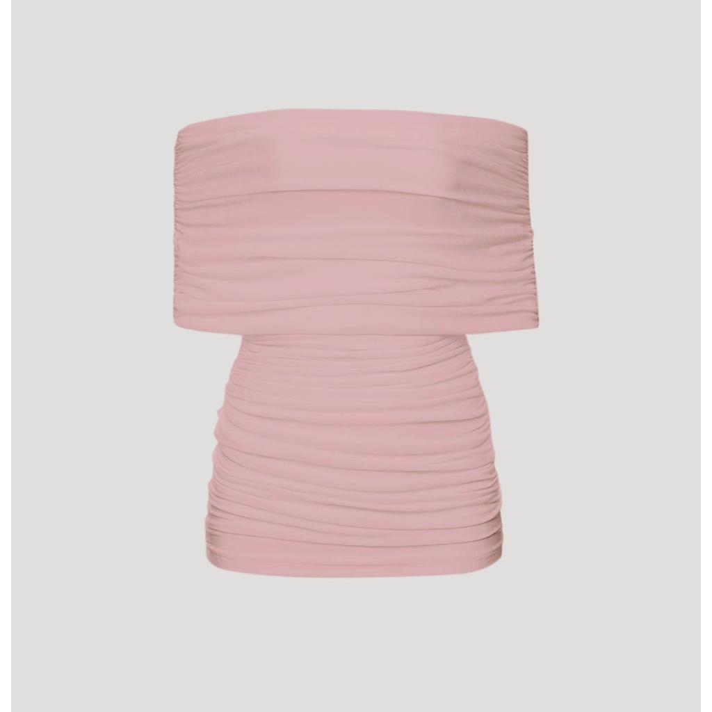 Áo trễ vai ngang bản to dúm sành điệu, 3 màu, hot trend, co giãn tốt Peony - LUAH TOP
