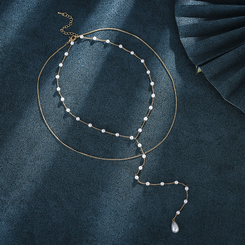 Dây chuyền vòng cổ 2 lớp mix hạt châu thả tua rua sang chảnh