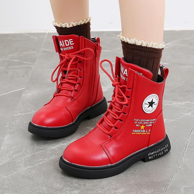 Giày trẻ em boot cổ cao da mềm êm chân bé trai và gái sành điệu size 27-38 màu Đen Đỏ