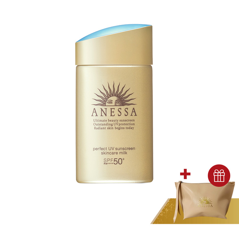 Kem chống nắng kiềm dầu khô thoáng hoàn hảo siêu tiết kiệm Anessa Gold Milk SPF 50+ PA++++ 60ml Tặng Túi make up Anessa