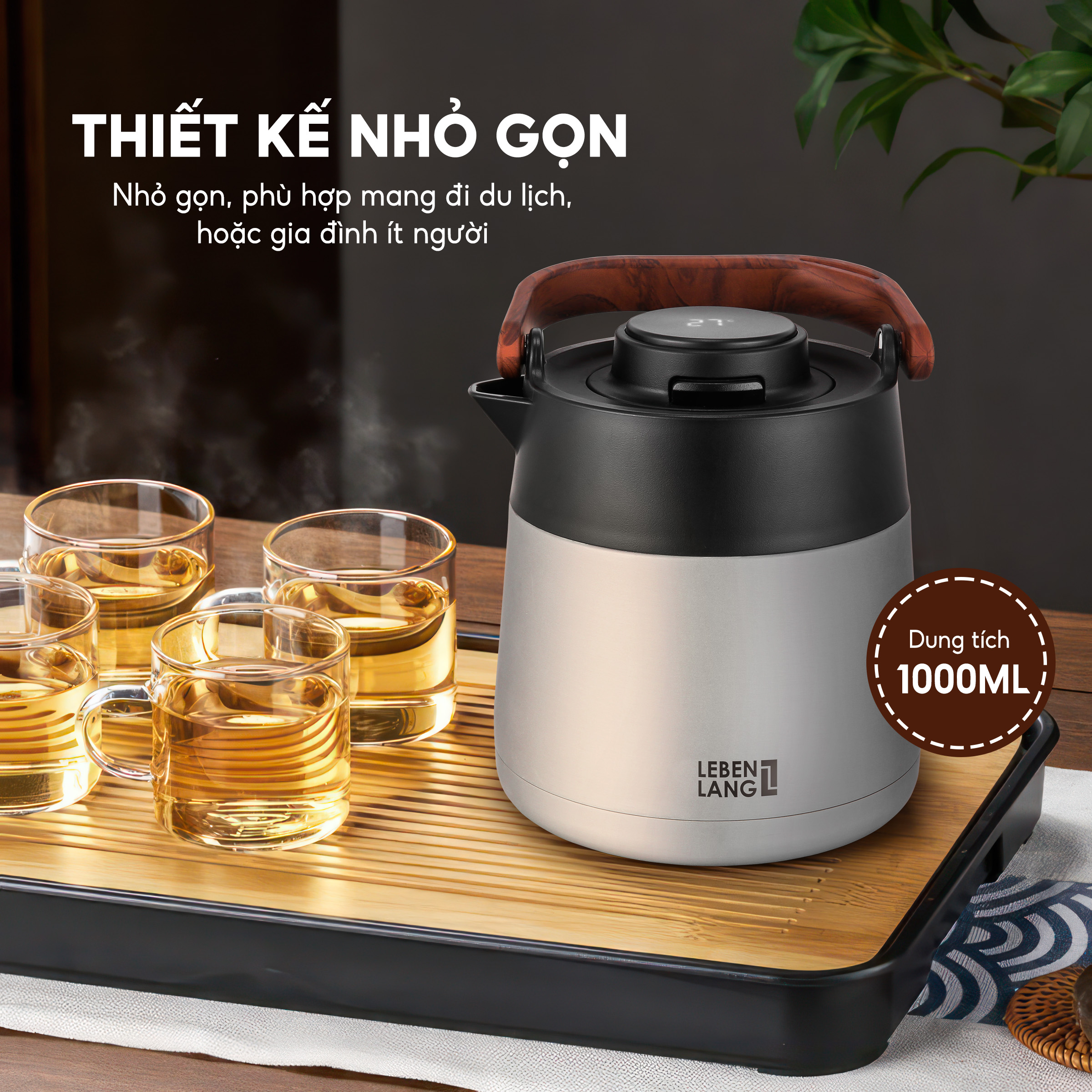 Bình pha trà giữ nhiệt inox 304 có lõi lọc trà Lebenlang LBL3031, dung tích 1000ml - hàng chính hãng