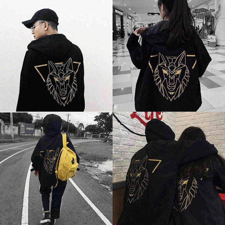 Áo Khoác Gió Hình Sói Cho Nam Nữ 2 Lớp Form Rộng Style Phá Cách