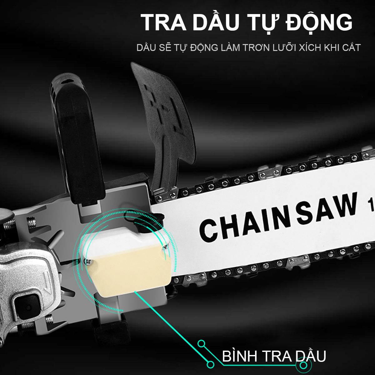 Bộ lưỡi cưa xích gắn máy mài cầm tay tra dầu tự động