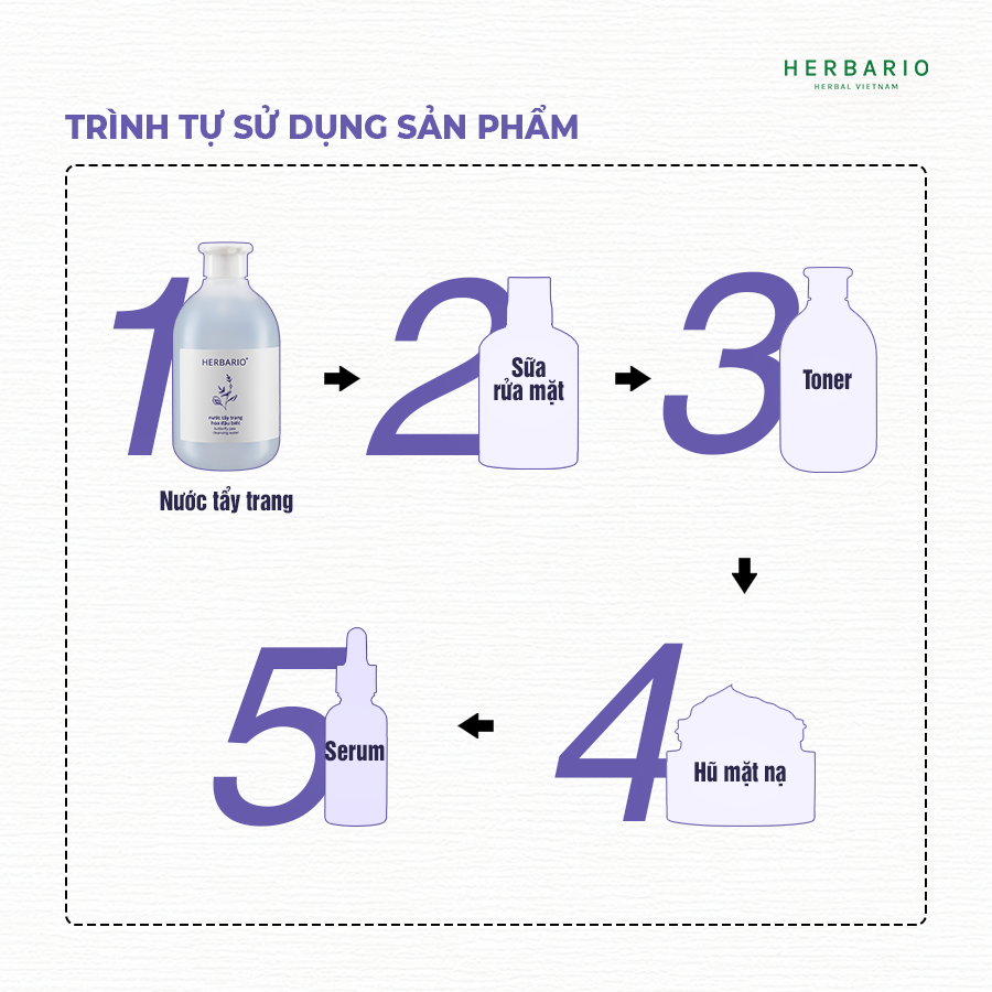 Nước tẩy trang Hoa Đậu Biếc Herbario 300ml thuần chay giúp cấp ẩm, chống lão hóa thuần chay