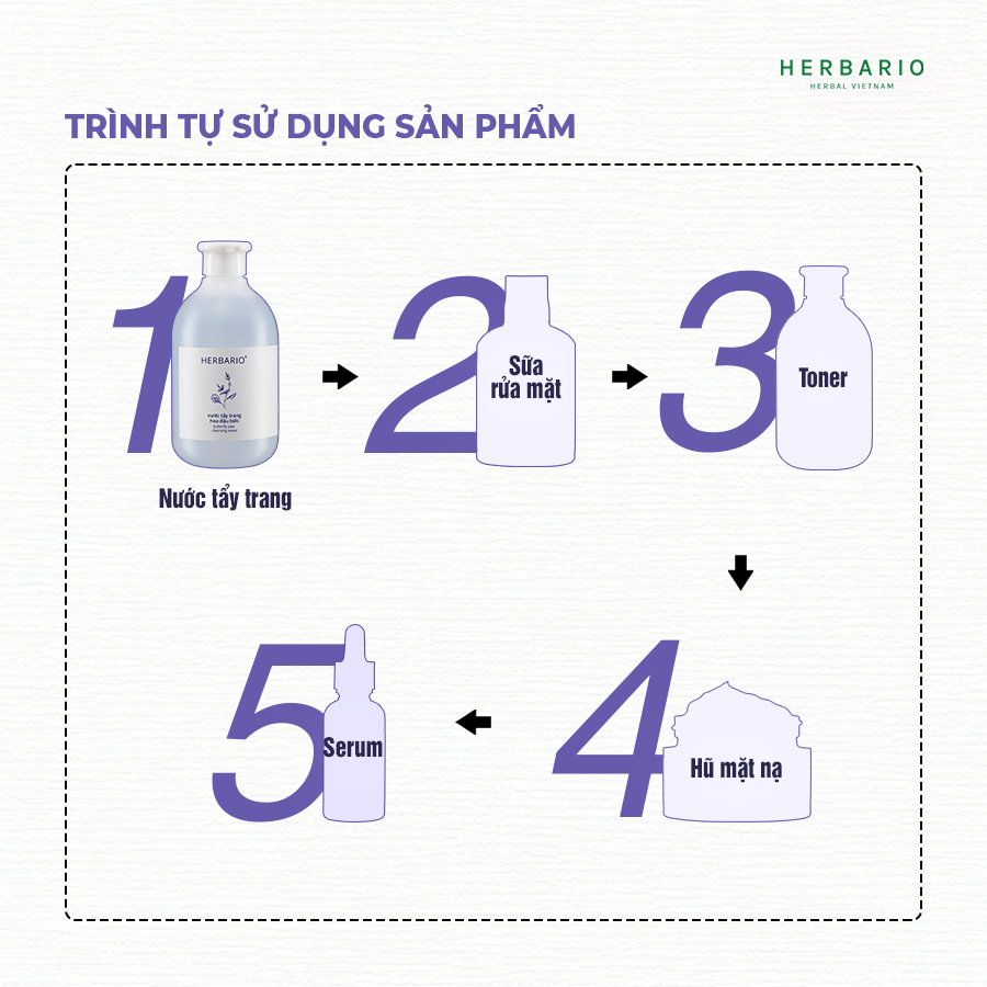 Nước tẩy trang Hoa Đậu Biếc herbario 300ml giảm lão hóa da, da cho da khô, thuần chay