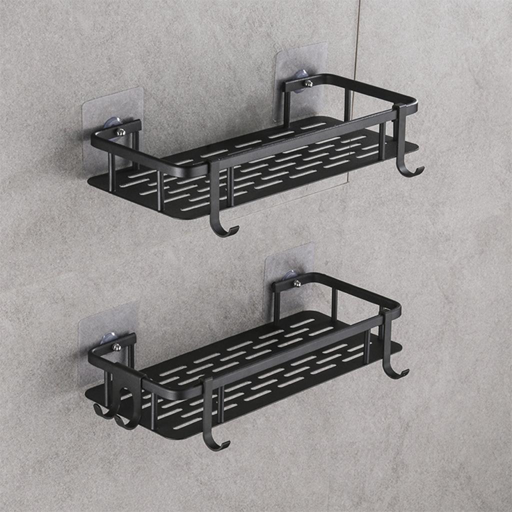 2Pcs Wall Mounted Shower Caddy Shelf No Drilling Storage Basket for Washroom