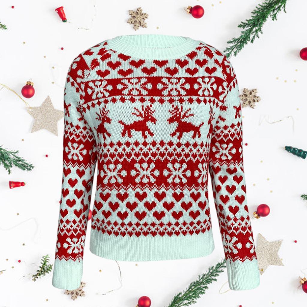 Christmas Women Sweater Blouse Pullover Sweatshirt Women Ladies White M