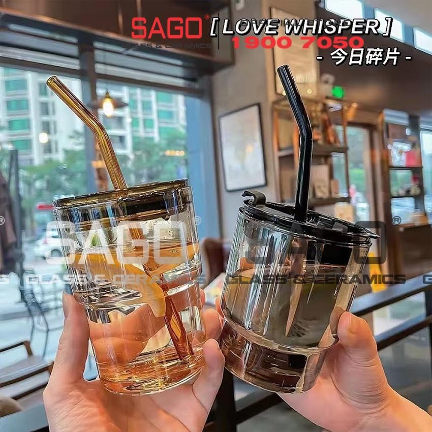 Ly Thủy Tinh Hai Tầng INS Water Cup 400ml Có Nắp | Tùy Chọn Có Bao Da và Óng Hút Thủy Tinh