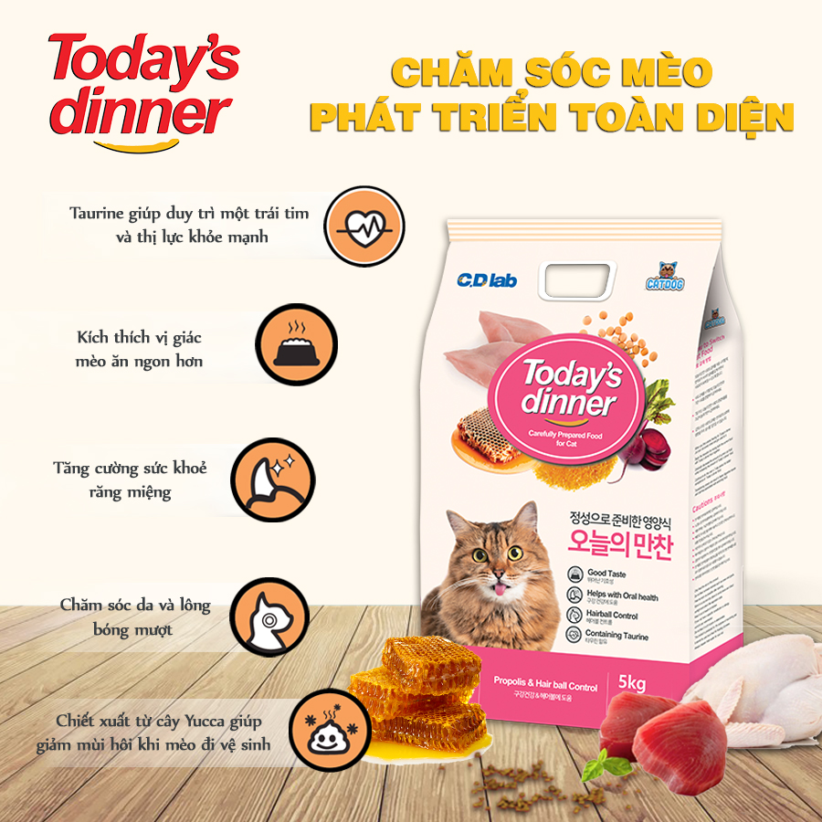 [ 5KG ] - Today's diner  hạt thức ăn cho mèo mọi lứa tuổi MUA 1 TẶNG 5 SAMPLE WONDERCAT