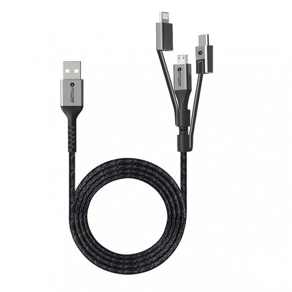 hàng chính hãng - Dây Cáp Mazer Power Link II 3 in 1 USB Fast Charging (1M) Đầu nối tăng cường và cáp bện mang lại tuổi thọ sản phẩm mạnh mẽ và chắc chắn
