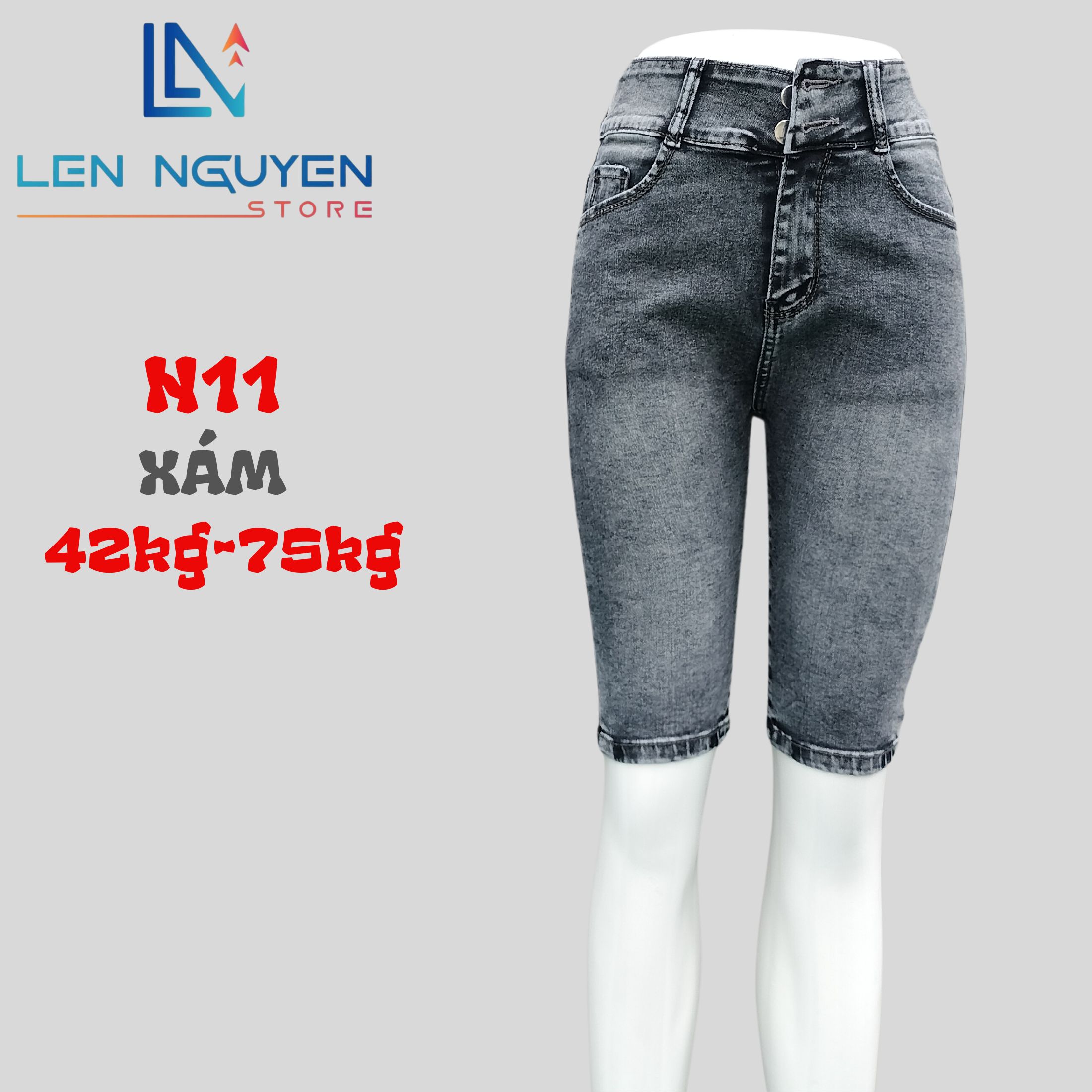 N11_5 tất lưng cao 2 nút Quần Jean Nữ  Co Giãn Thiết kế Lưng Siêu Cao ,Quần bò Nữ Lưng Cao Size 27-35 Cho 43KG- 76KG Pants Denim Women Xám Có Túi