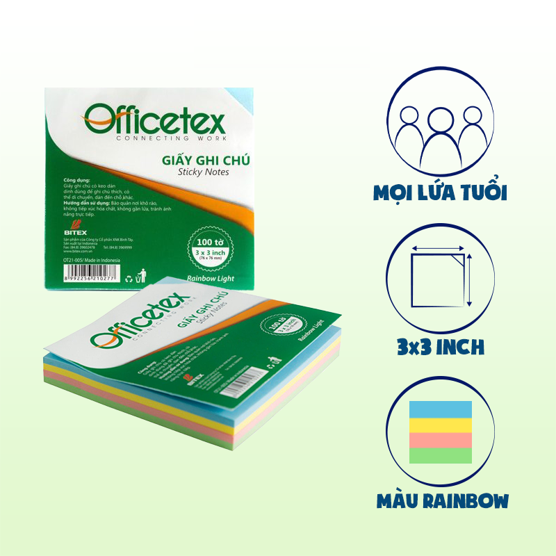Giấy nhớ Officetex 3x3 OT21-005 chia 4 màu (Kích thước: 76x76mm)