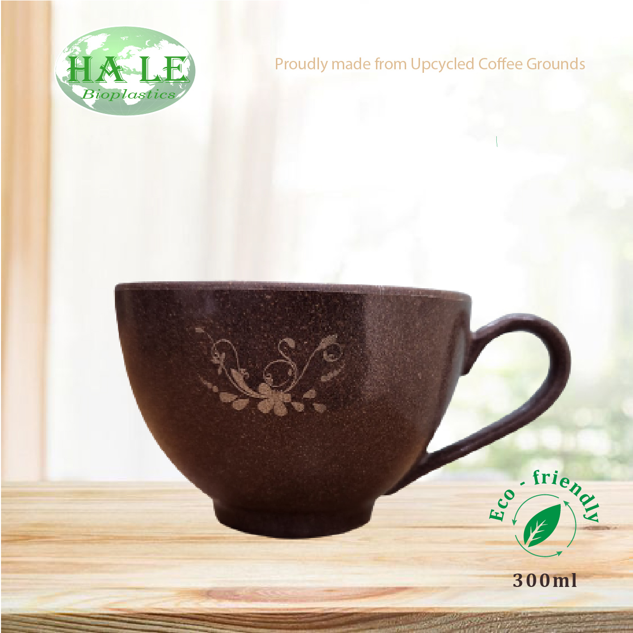 Ly latte từ bã cà phê hoa văn hoa mai