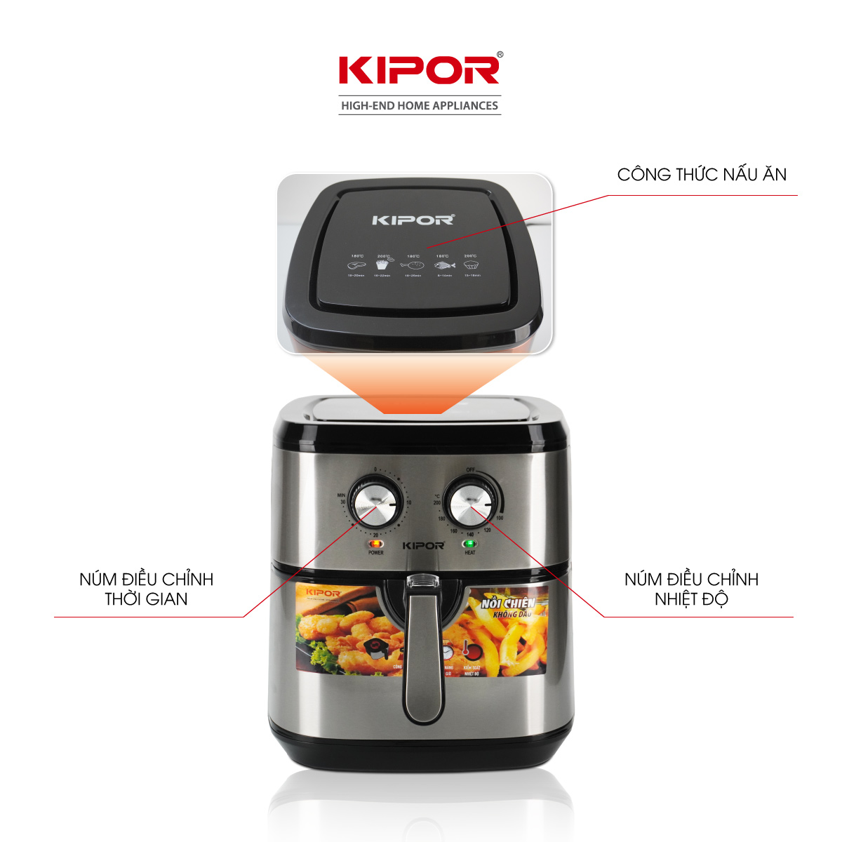 Nồi chiên không dầu KIPOR KP-AF310 - 10L - Điều khiển cơ công nghệ RAPID AIR nướng đối lưu - phủ chống dính cao cấp - Hàng chính hãng