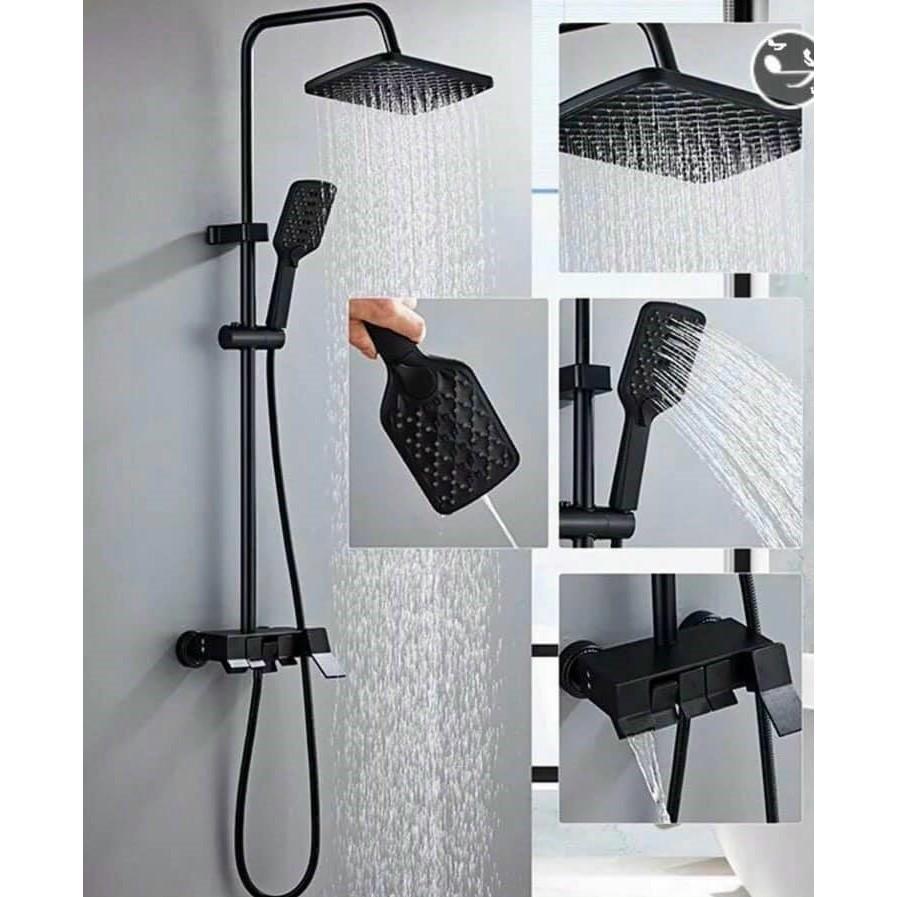 Bộ cây sen tắm nóng lạnh kiểu vuông màu đen, nút nhấn dạng phím đàn độc đáo