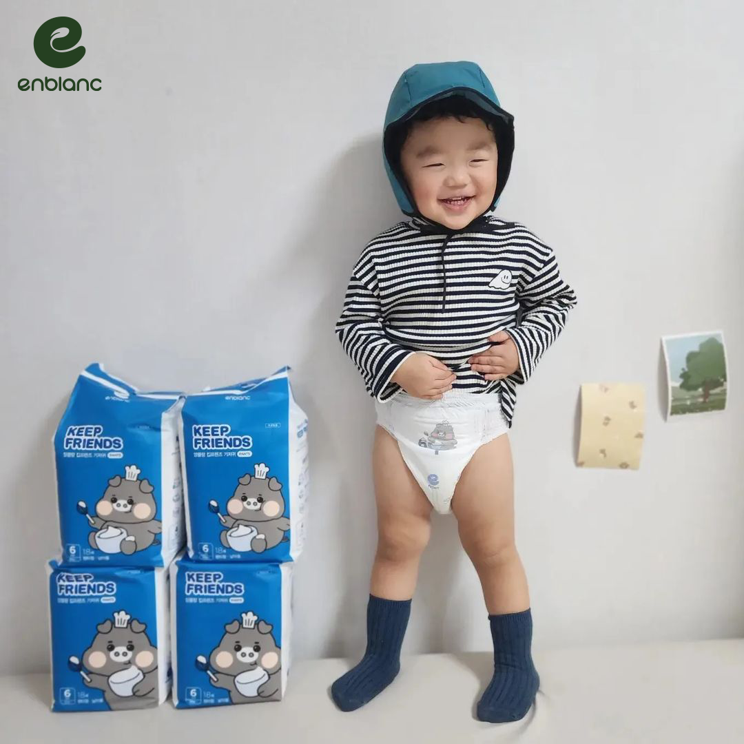 Combo 3 Bịch Tã Quần Cao Cấp Hàn Quốc ENBLANC KEEP FRIENDS Mỏng Nhẹ, Thấm Hút Siêu Nhanh Cho Bé Trai Size XXL 18 Miếng
